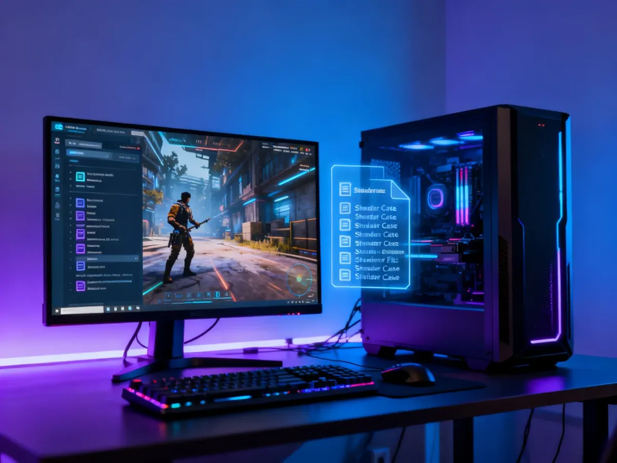 Komputer gamingowy podczas przebudowy pamięci shaderów