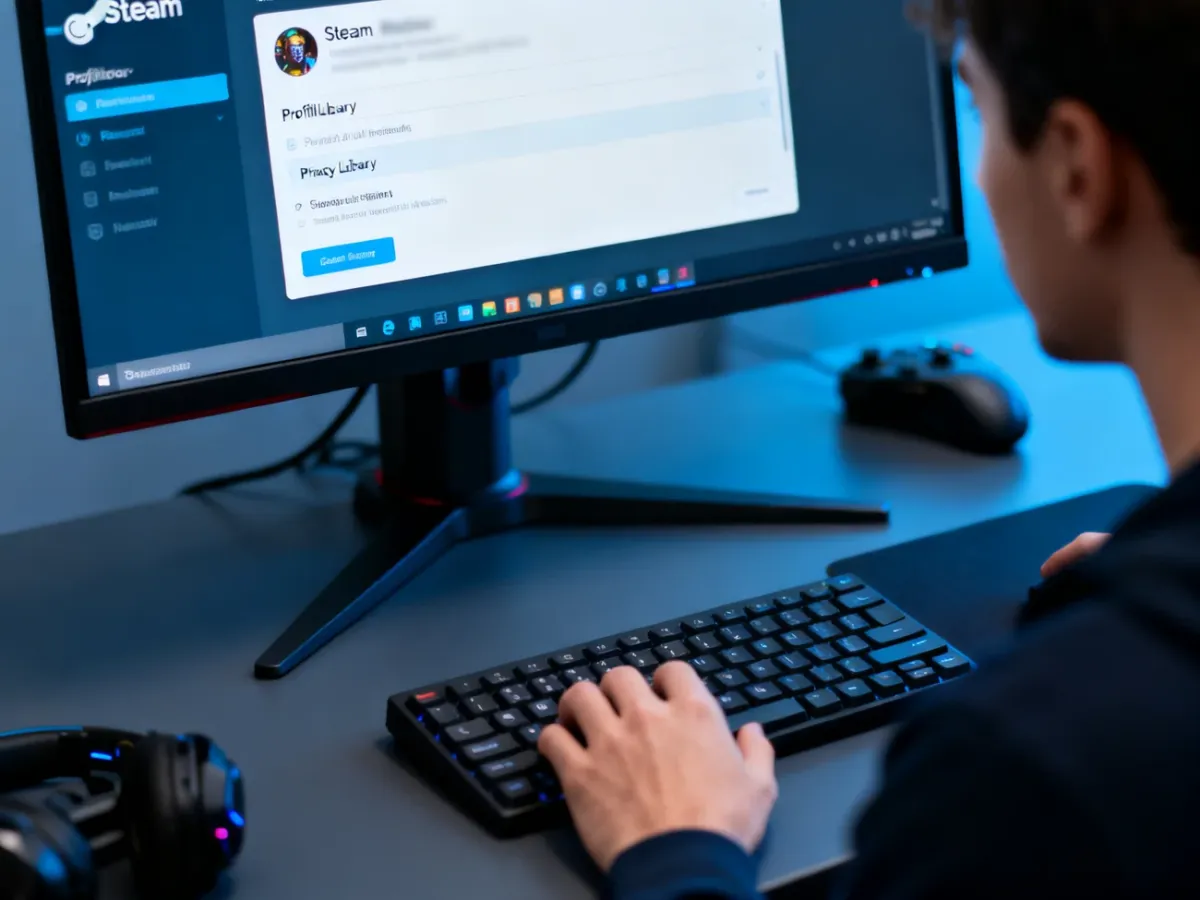 Ustawienia prywatności profilu Steam na ekranie komputera