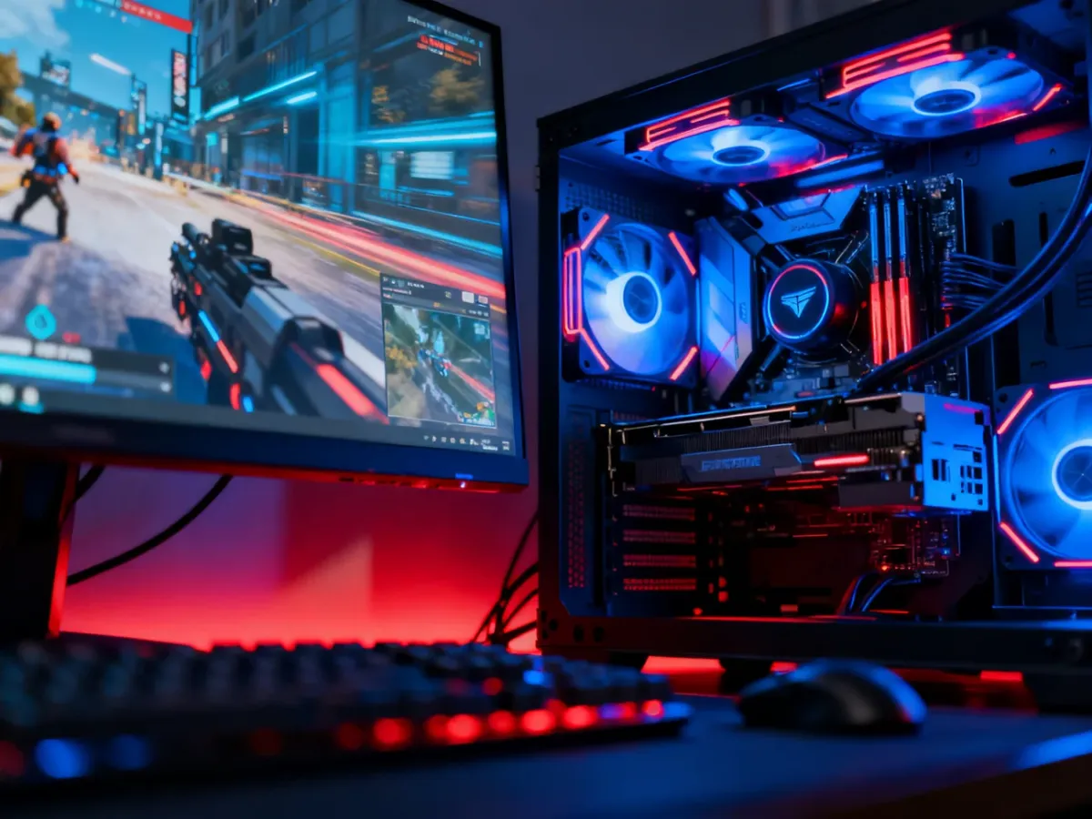 Gaming PC with graphics card recording fast-paced gameplay